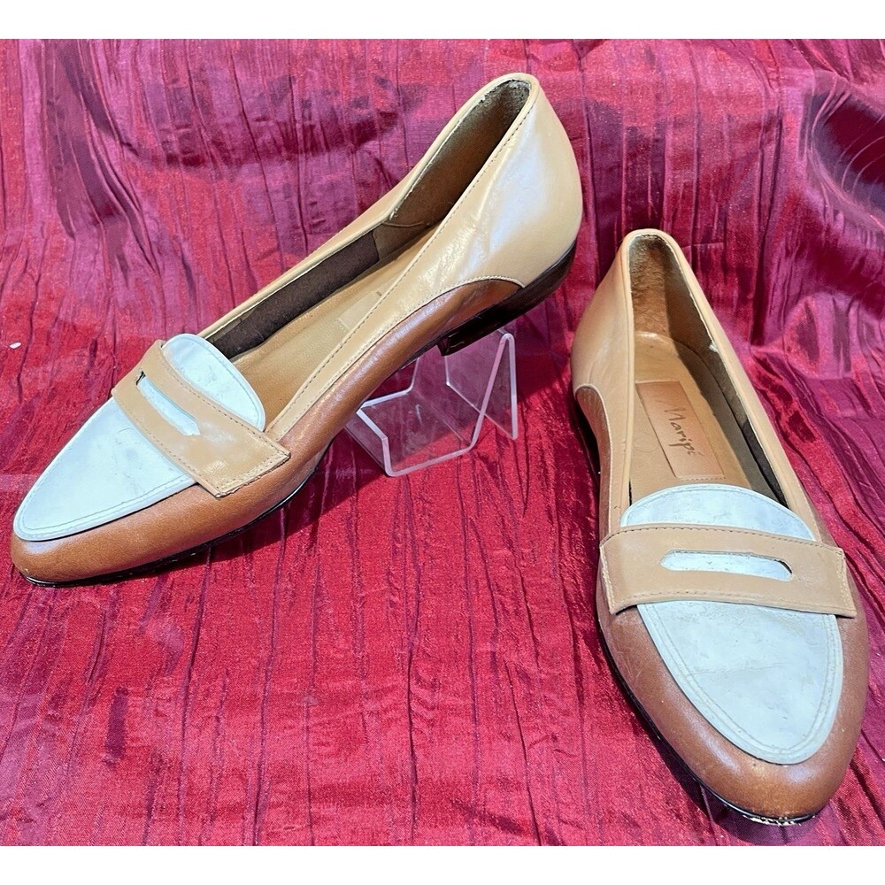Womens Maripe (Brazil) "Missy" Tan-Brown-White Leather Espadrille Slip Ons sz 6M